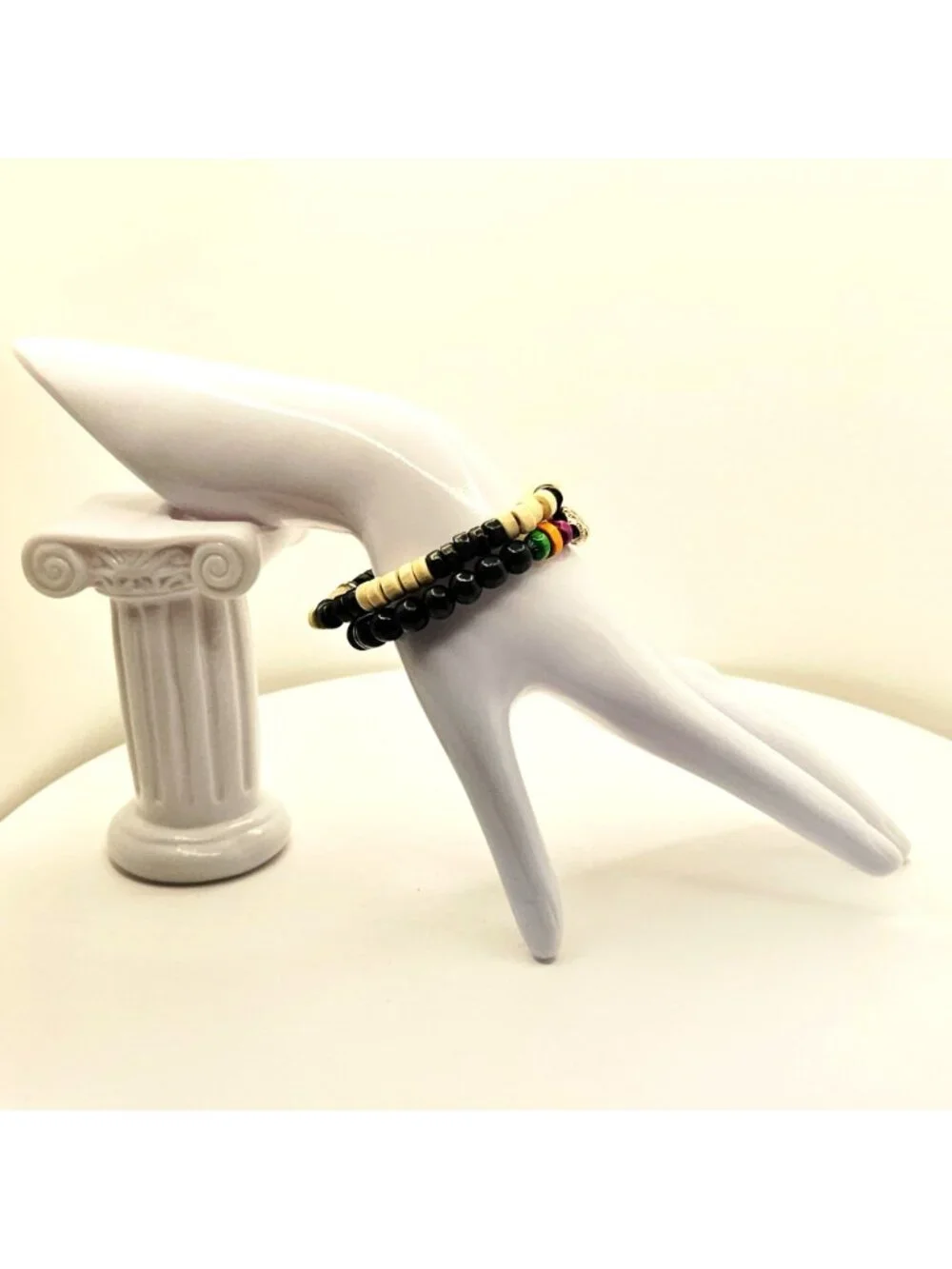 Unisex Tribal Bracelet Stack, Wood Bead Stretch Bracelets, Boho Layered Jewelry